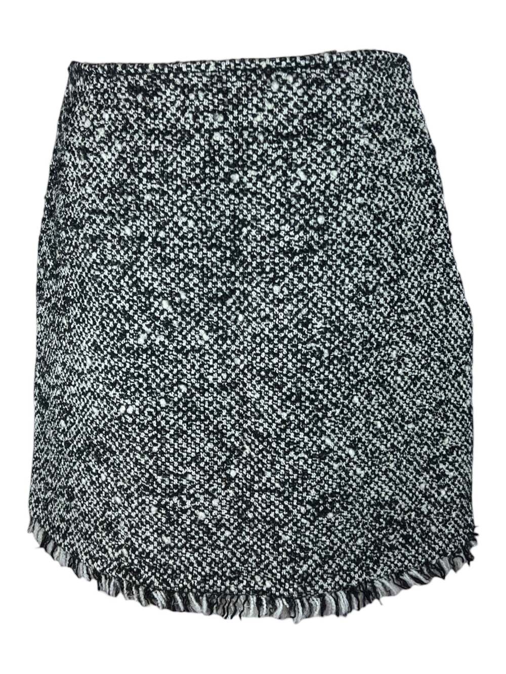 Tory Burch Marisol Black Cream Wool Boucle Tweed Fringe A-Line Mini Skirt Size 6